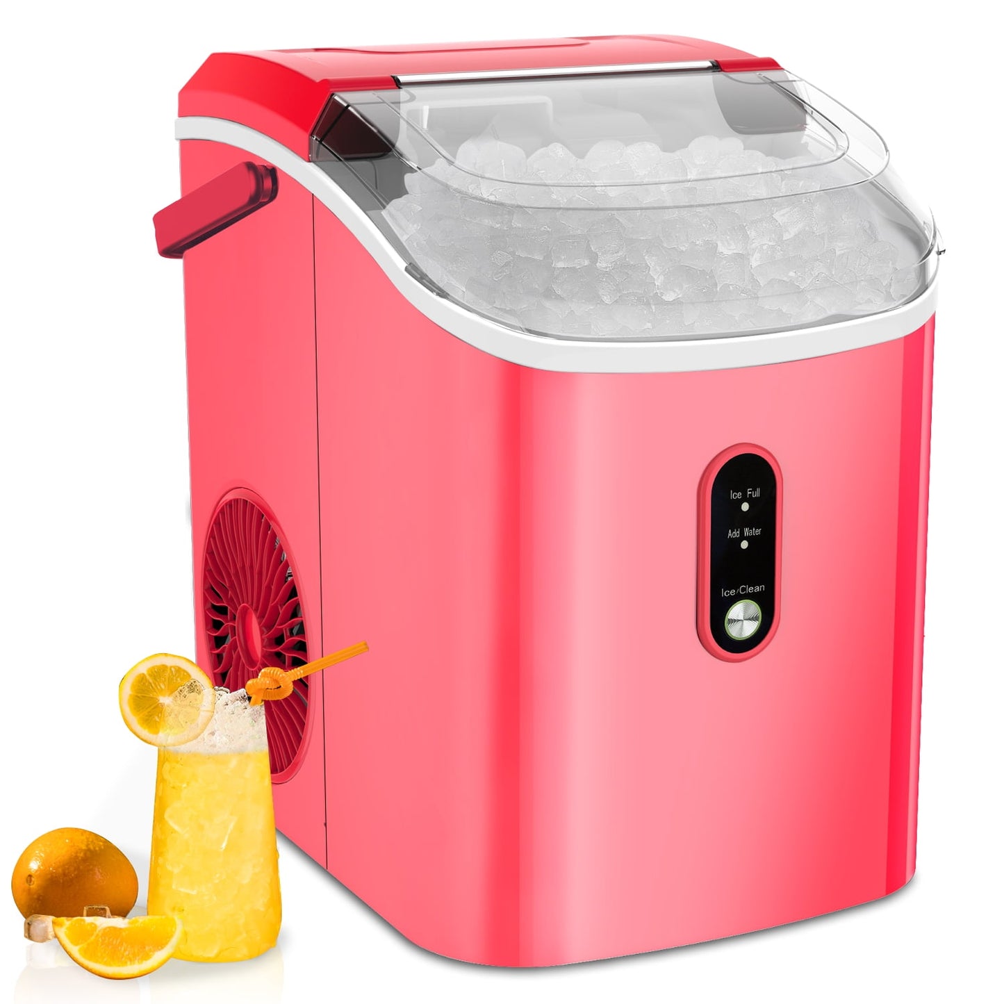 LHRIVER 35lbs Countertop Ice Maker, Crushed Nugget Ice Type with Scoop, Cubes Ready in 10 Mins, Red