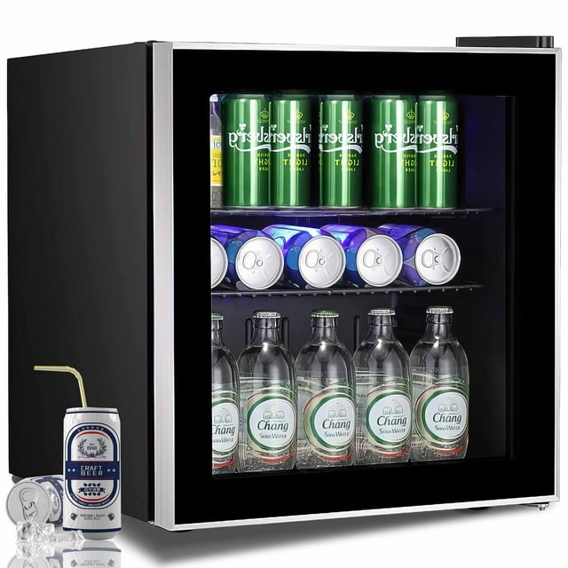 LHRIVER 1.6 Cu.ft Beverage Refrigerator Cooler, Mini Fridge with Glass Door for Soda Beer or Wine