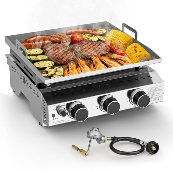 LHRIVER 3 Burner SUS304 Tabletop Griddle, 24,000 BTU 303 Sq. In. Portable Propane Gas Griddle