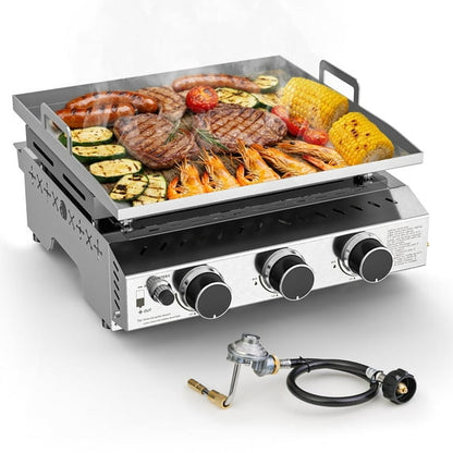 LHRIVER 3 Burner SUS304 Tabletop Griddle, 24,000 BTU 303 Sq. In. Portable Propane Gas Griddle