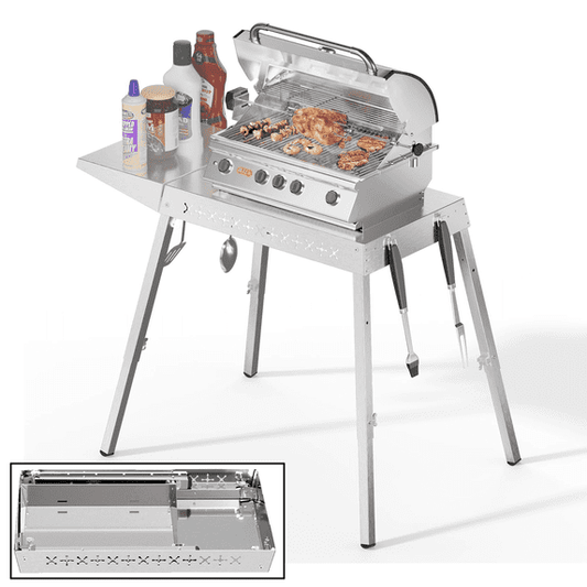 LHRIVER Food Grade 304 Stainless Steel BBQ Grill Table, Adjustable Legs BBQ Grill Stand for Tabletop Griddle