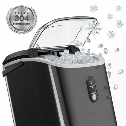 LHRIVER 35Lbs Nugget Ice Maker, Ready in 6 Mins with Self-Cleaning, Stainless Steel Black, Home/Office/Bar