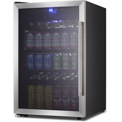 LHRIVER 4.4Cu.ft Beverage Refrigerator Cooler, 37 Bottles Mini Fridge with Glass Door for Soda Beer or Wine, With Adjustable Removable Shelves, Bar/Office/Home