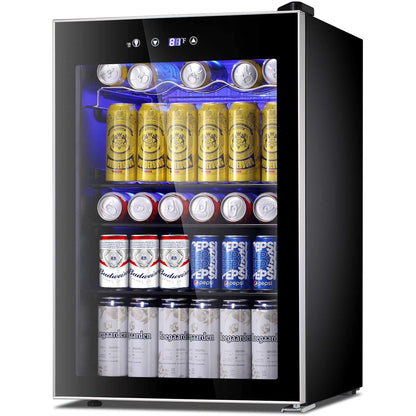 LHRIVER 4.4Cu.ft Beverage Refrigerator Cooler, 37 Bottles Mini Fridge with Glass Door for Soda Beer or Wine, With Adjustable Removable Shelves, Bar/Office/Home