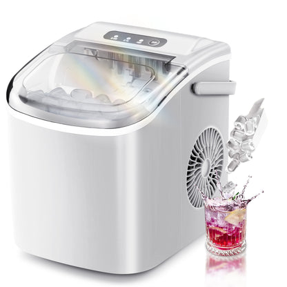 LHRIVER Countertop Ice Maker Portable Ice Machine with Handle, Self-Cleaning Ice Makers, 26Lbs/24H, 9 Ice Cubes Ready in 6 Mins (White)