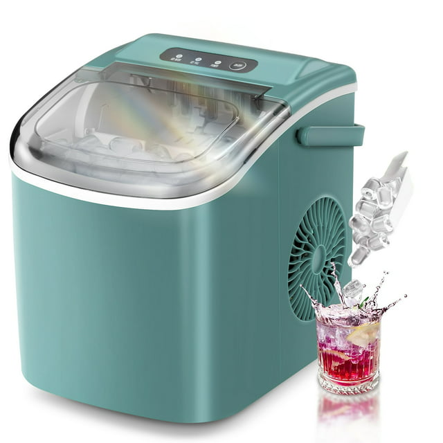 LHRIVER Countertop Ice Maker Portable Ice Machine with Handle, Self-Cleaning Ice Makers, 26Lbs/24H, 9 Ice Cubes Ready in 6 Mins for Home Kitchen Party Bar Green