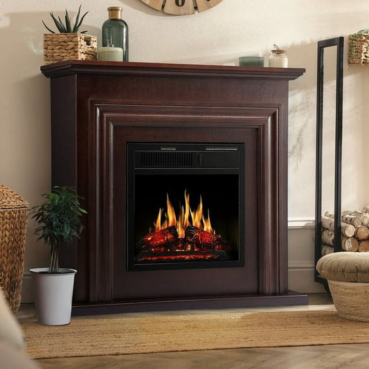 LHRIVER Electric Fireplace, Free Standing Fireplace, with Remote Control, Adjustable LED Flame, 750W/1500W -（Brown）