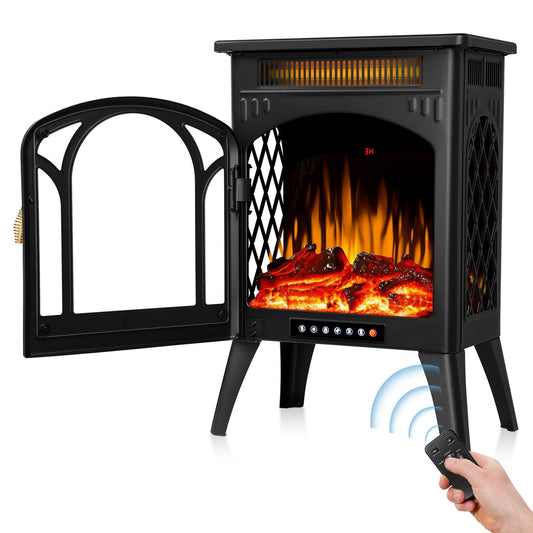 LHRIVER Electric Fireplace Heater 16’’ with 3D Realistic Flame Effect, Freestanding Fireplace, Different Flame Color, 500W/1500W,- BLACK