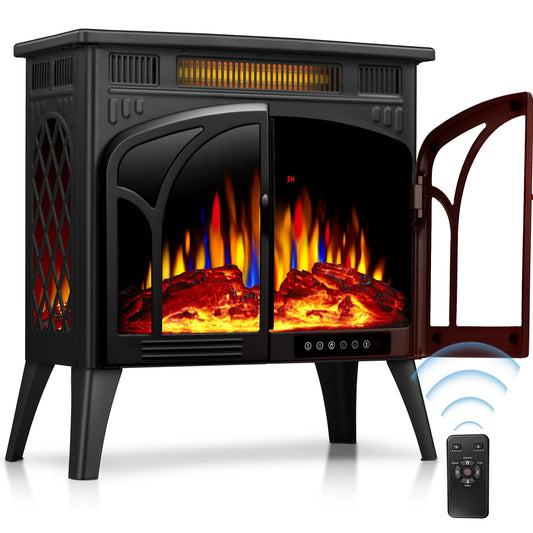 LHRIVER Electric Fireplace Heater 25’’ with 3D Realistic Flame Effect, Freestanding Fireplace with Remote Control, 500W/1500W, Black