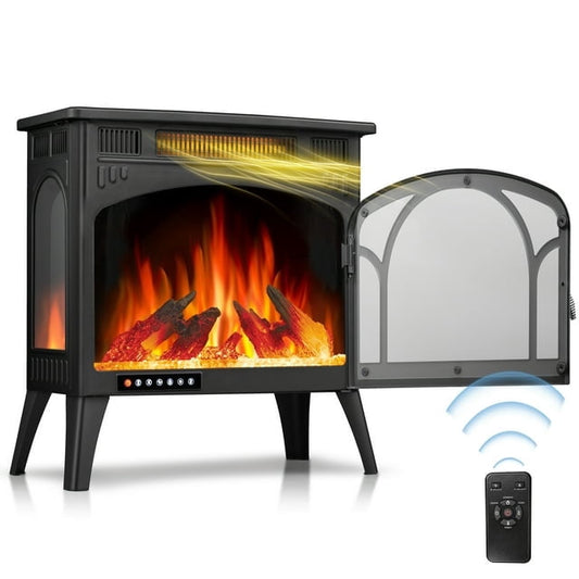 LHRIVER Electric Fireplace Heater 25’’ with 3D Realistic Flame Effect, Freestanding Fireplace with Remote Control, 500W/1500W,- Black