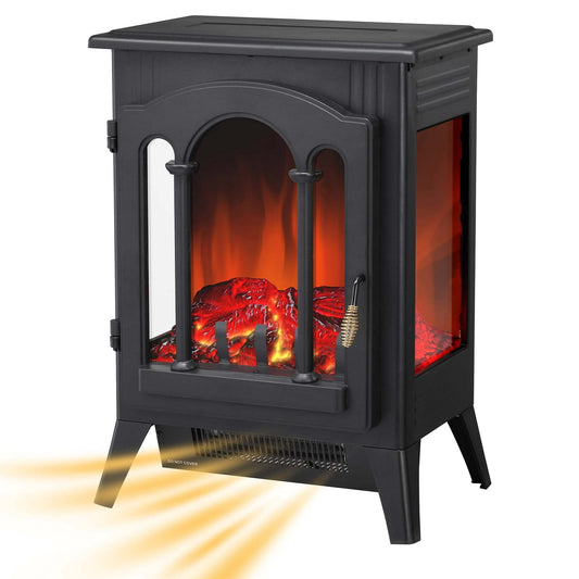 LHRIVER Electric Fireplace Infrared Stove Heater, Freestanding Fireplace Heater, 3D Realistic Flame Effects, Adjustable Brightness and Heating Mode, Overheating Safe Design, 1000W/1500W, (16 Inch)