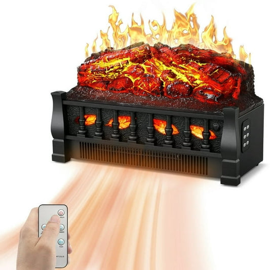 LHRIVER Electric Fireplace Log Set Heater 21IN, Remote Control, Flame Brightness Adjustable, Overheated Protection, Realistic Ember Bed