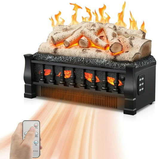 LHRIVER Electric Fireplace Log Set Heater 21IN, Remote Control, Flame Brightness Adjustable, Overheating Protection, Realistic Ember Bed, 1500W Whitish Gray logs