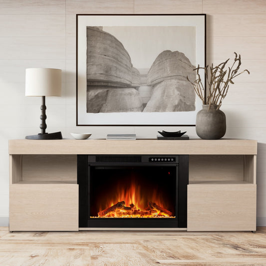 LHRIVER Free Standing Fireplace, Remote Control, 60'', Electric Fireplace Mantel, Adjustable Real 3D Flame Brightness