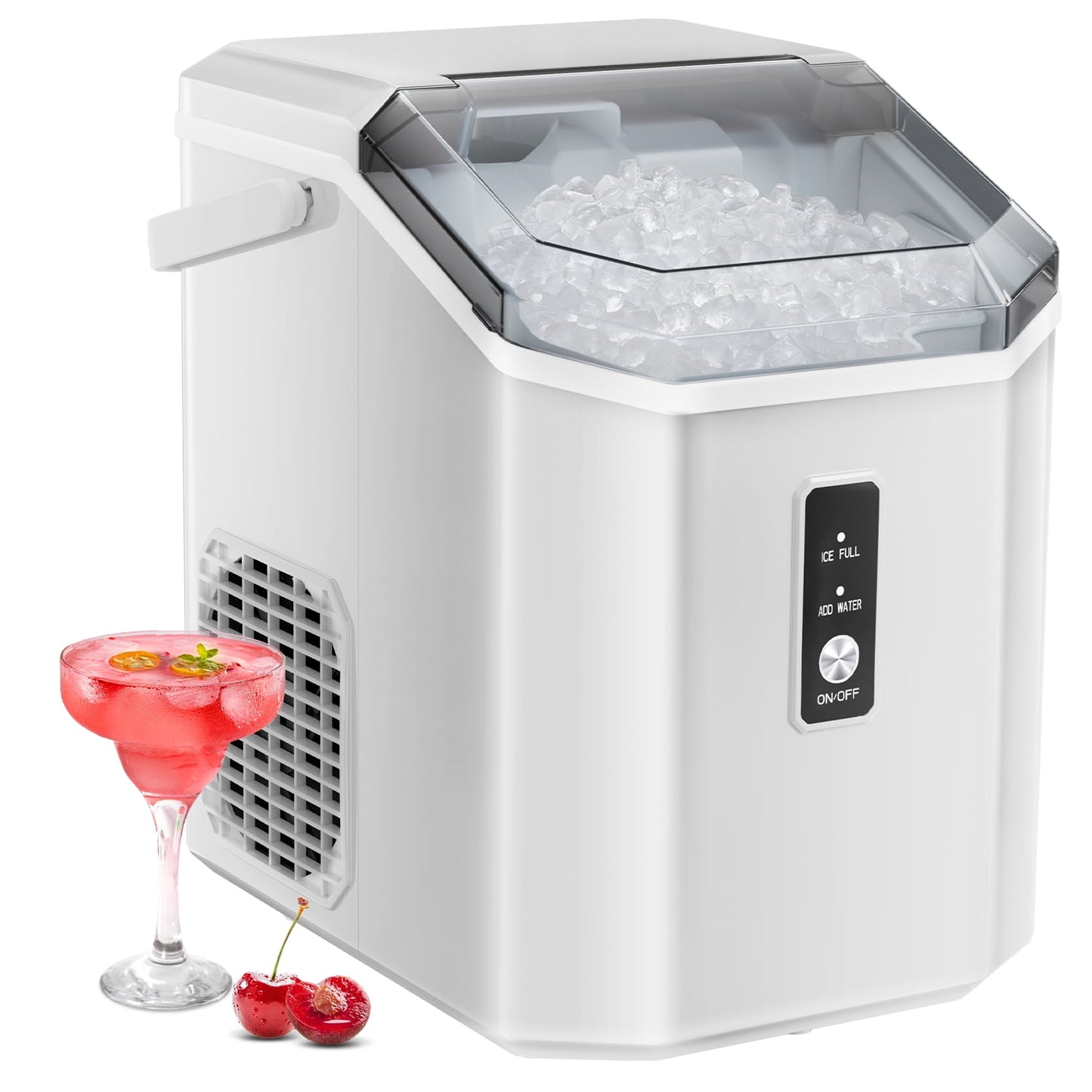 LHRIVER Nugget Countertop Ice Maker with Soft Chewable Ice, 34Lbs/24H, Self-Cleaning, Ice Scoop, White