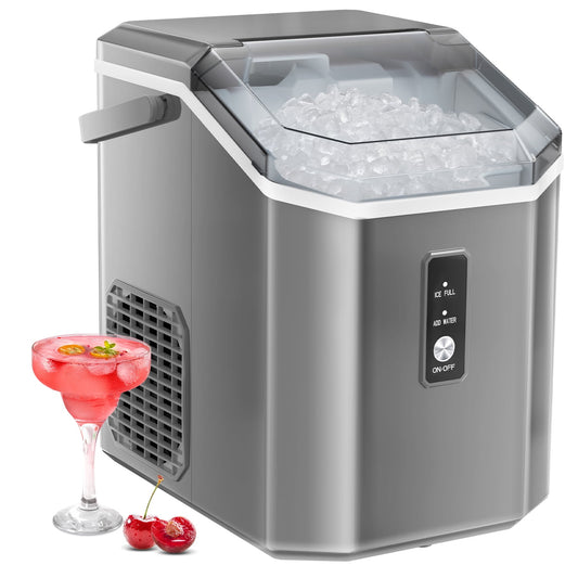 LHRIVER Nugget Countertop Ice Maker with Soft Chewable Ice, 34Lbs/24H, Self-Cleaning, Ice Scoop,Grey