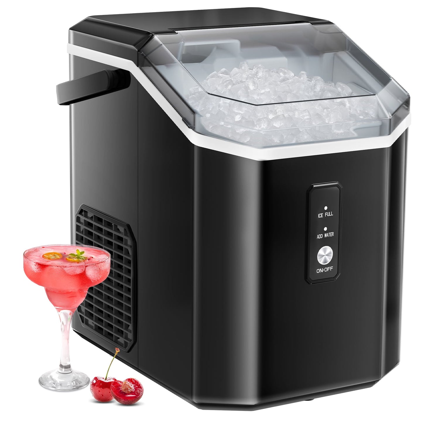 LHRIVER Nugget Countertop Ice Maker with Soft Chewable Ice, 34Lbs/24H, Self-Cleaning, Ice Scoop, Black