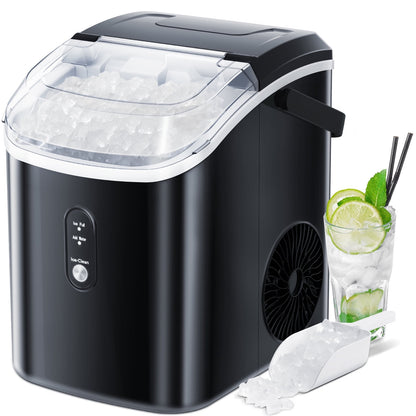 LHRIVER Nugget Ice Maker Countertop, 35lbs/24H, Self-Cleaning, Pebble Portable Ice Machine with Handle (Black)