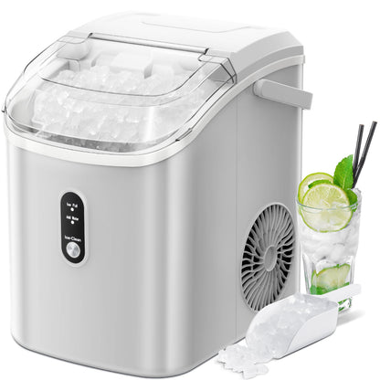 LHRIVER Nugget Ice Maker Countertop, 33lbs/24H with Self-Cleaning Function, Portable Sonic Ice Machine for Home/Office/Party-White