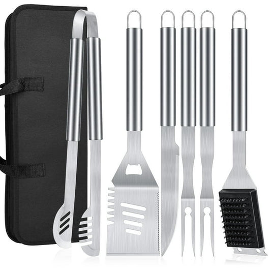 LHRIVER Stainless Steel BBQ Tool Grilling Accessories Kit with Bag for Camping, Kitchen