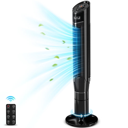 LHRIVER Tower Fan, Ionizer, Remote Control, Portable Bladeless Floor Fan, 8 Wind Speeds, For Office/Home/Party (Black)