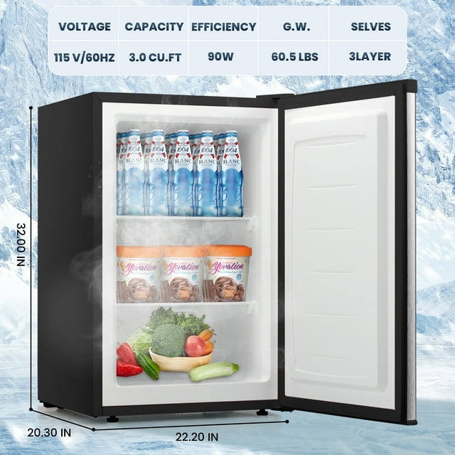 LHRIVER Upright Freezer, Energy Saving 3.0 Cu.ft Single Door Compact Upright Freezer with Reversible Door(Silver)