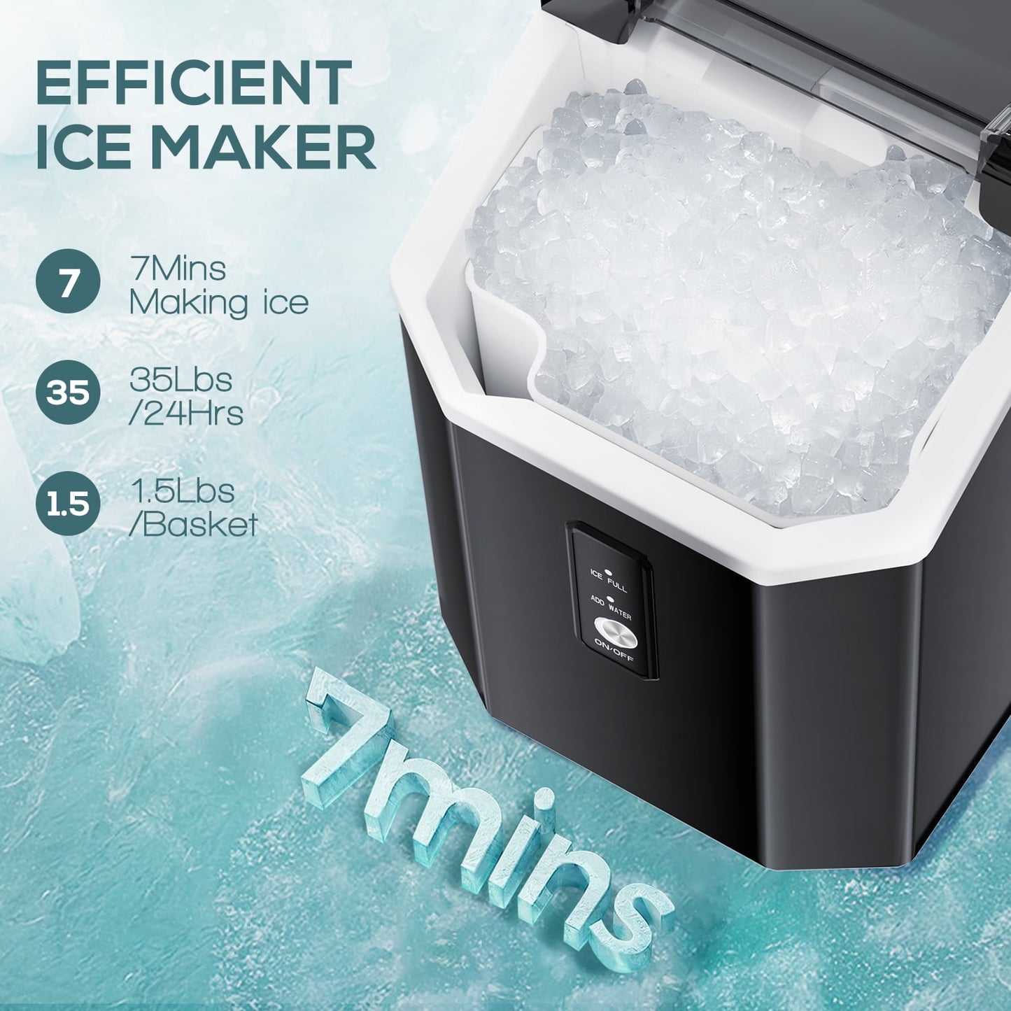 LHRIVER Nugget Countertop Ice Maker with Soft Chewable Ice, 35Lbs/24H, Self-Cleaning, Ice Scoop, Black