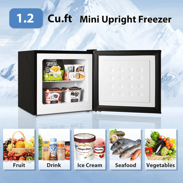 LHRIVER Mini Upright Freezer Compact Refrigerators，1.2Cu.ft Small Stand up Freezer for Home Office, Black