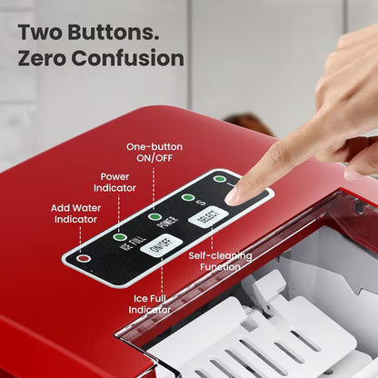 Havato Portable Countertop Ice Maker, One-Button Operation, 26Lbs/24H Efficient Ice Making with Handle/Ice Scoop/Ice Basket, Kitchen/Office/Bar and Party, Red