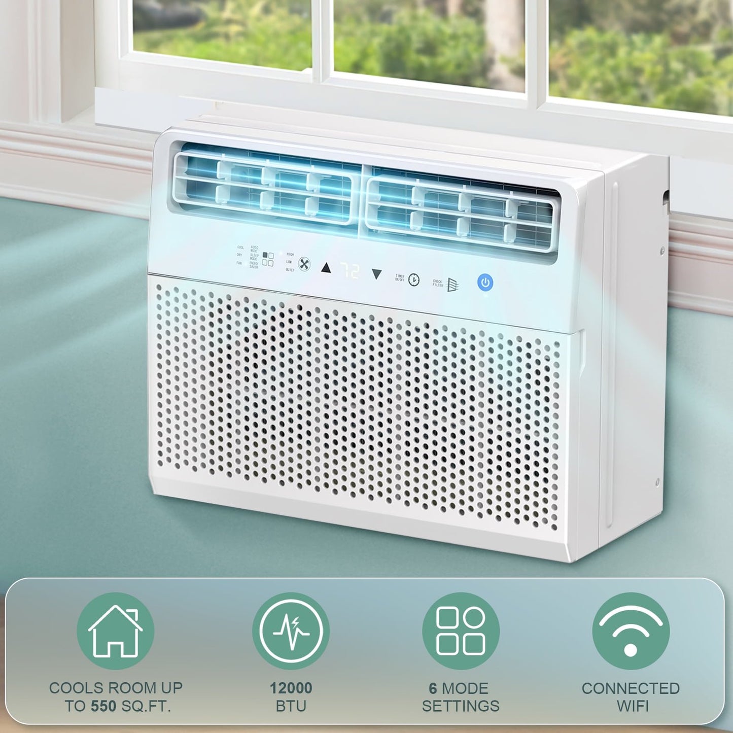 Havato Window Air Conditioners 8,100 BTU (12,000 BTU ASHARE), 6-In-1 Window AC Units, Remote Control, Window Room Air Conditioner up to 550 sq ft, White
