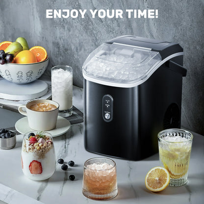 Havato Nugget Ice Machine, Extruded Ice & Chewed Ice, 33 Lbs /24H, Self-Cleaning, Party/Kitchen/Office, Stainless Steel Black