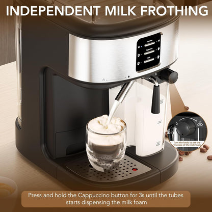 Havato 20 Bar Pressure Espresso Machine,Automatic Coffee Maker with 57oz Removable Water Tank and 16oz Removable Milk Tank,3 Kinds of Coffee,Black