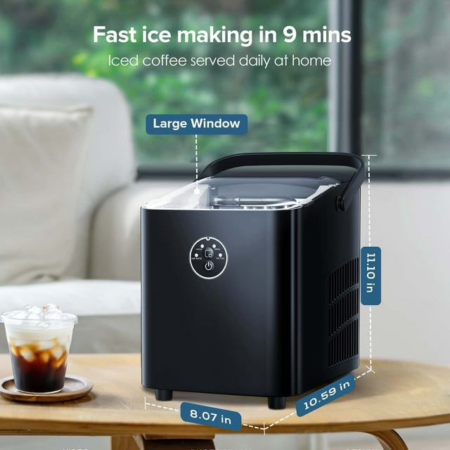 24hrs Portable Quick Cube Ice Machine Countertop Bullet Ice Maker 26lbs  Black
