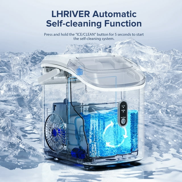 LHRIVER Nugget Ice Maker Countertop, 33lbs/24H with Self-Cleaning Function, Portable Sonic Ice Machine for Home/Office/Party-White