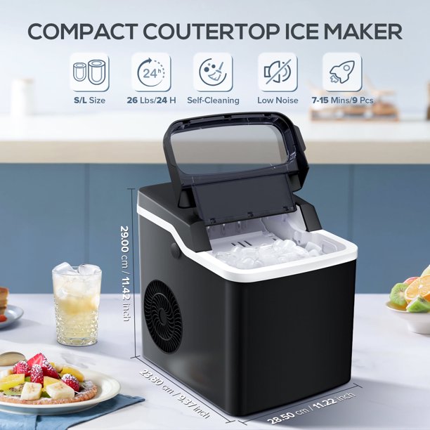 Havato Portable Ice Maker, One-Click Operation CountertopIce Ice Makers with Ice Scoop and Basket, for Kitchen/Office/Party-Black