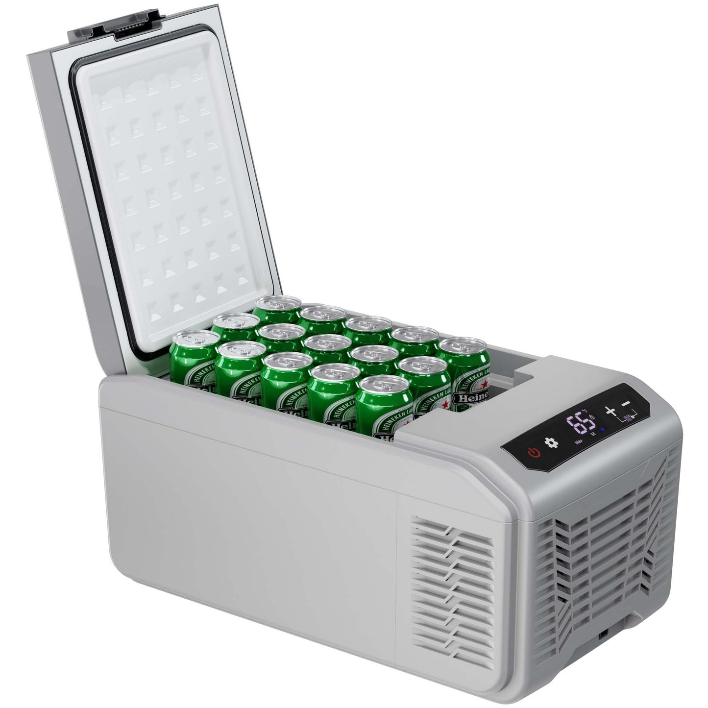 LHRIVER 16QT(15L) Portable Car Refrigerator -68°F~68°F, 12V/24V DC + 100-240V AC Smart Freezer/Cooler Car Fridge w/LCD Panel & Battery Protect for RV