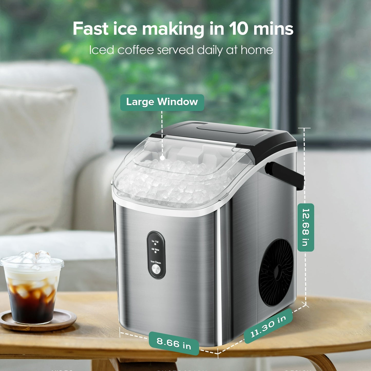 Havato Nugget Ice Machine, Extruded Ice & Chewed Ice, 33 Lbs /24H, Self-Cleaning, Party/Kitchen/Office, Stainless Steel Silver