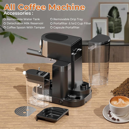 Havato 20 Bar Pressure Espresso Machine with 1.7L Removable Water Tank, Coffee Maker,Automatic Milk Frother.Touch Screen,Stainless Steel,3 types of coffee