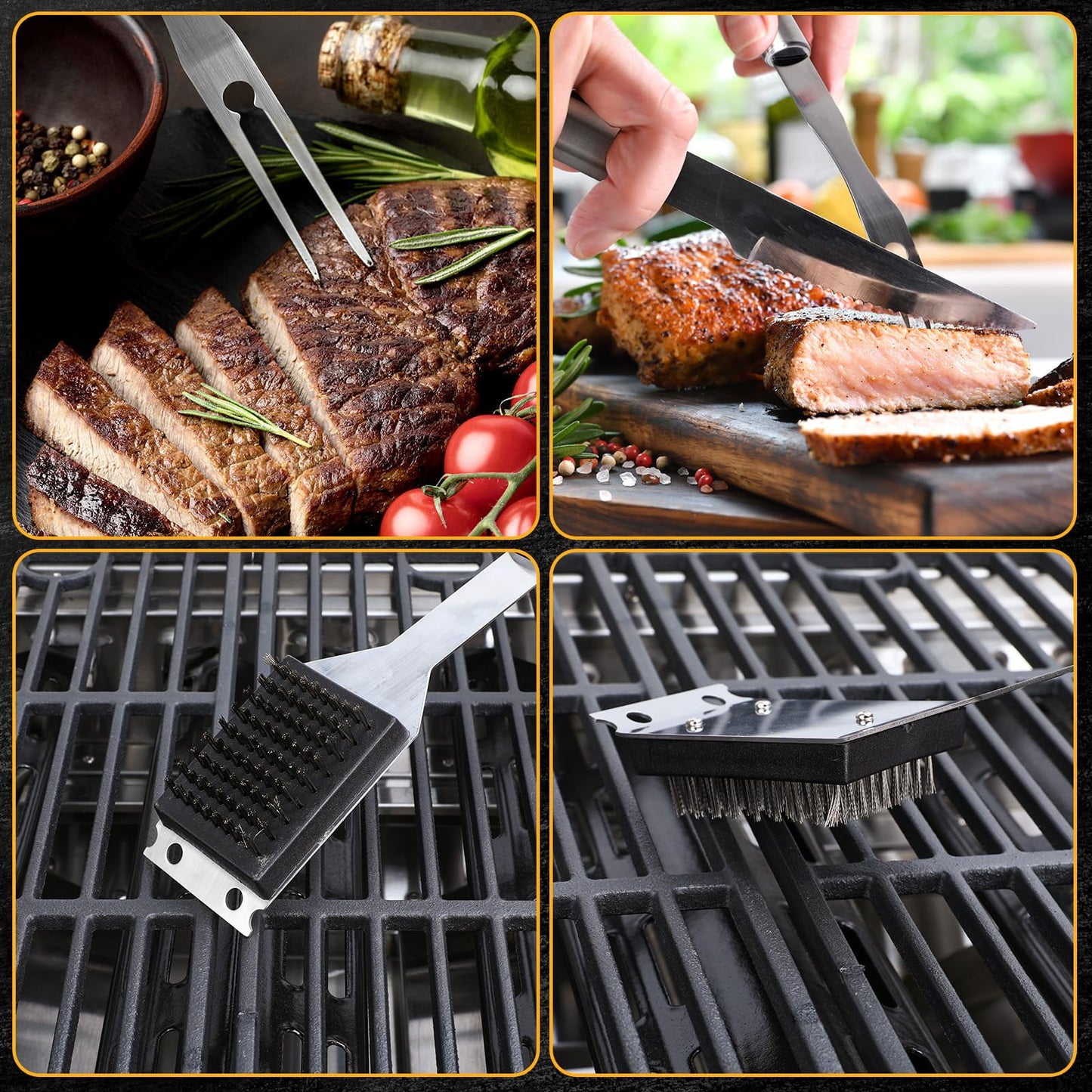LHRIVER Stainless Steel BBQ Tool Grilling Accessories Kit with Bag for Camping, Kitchen