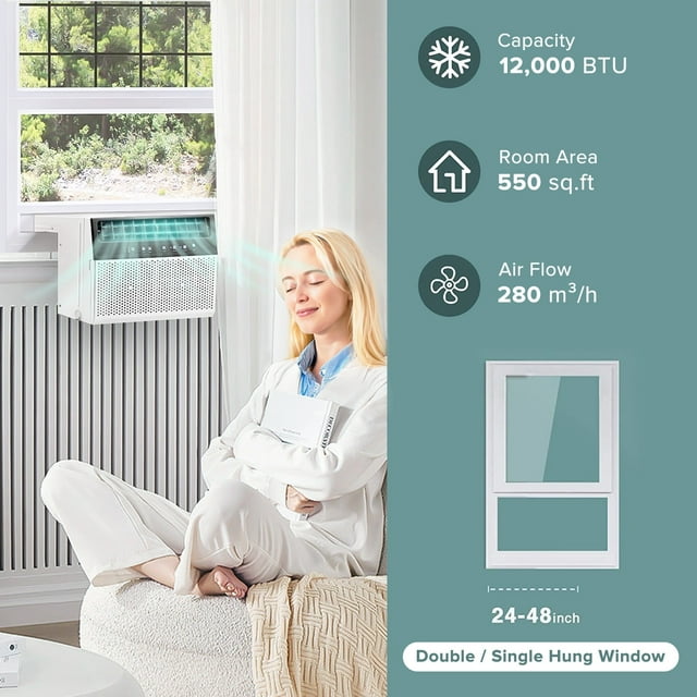 Havato 8100 BTU (12000BTU ASHERE) Window Air Conditioner , Cools 550 sq.ft w/ Wi-Fi & Remote, White