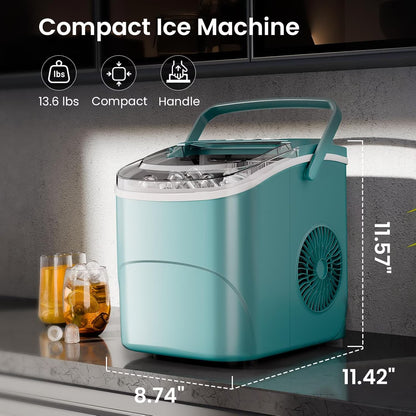 Havato Countertop Ice Maker, 9 Bullet Ice Cubes in 6 Mins, 26lbs/24H, w/ Scoop & Basket, Light Green