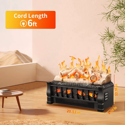 LHRIVER Electric Fireplace Log Set Heater 21IN, Remote Control, Flame Brightness Adjustable, Overheating Protection, Realistic Ember Bed, 1500W Whitish Gray logs