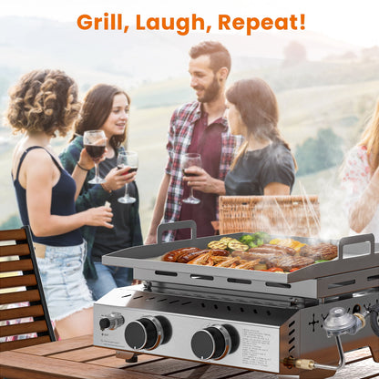 LHRIVER 2 Burner Food Grade SUS304 Tabletop Griddle, 16,000 BTU 310 Sq. In. Portable Propane Gas Griddle