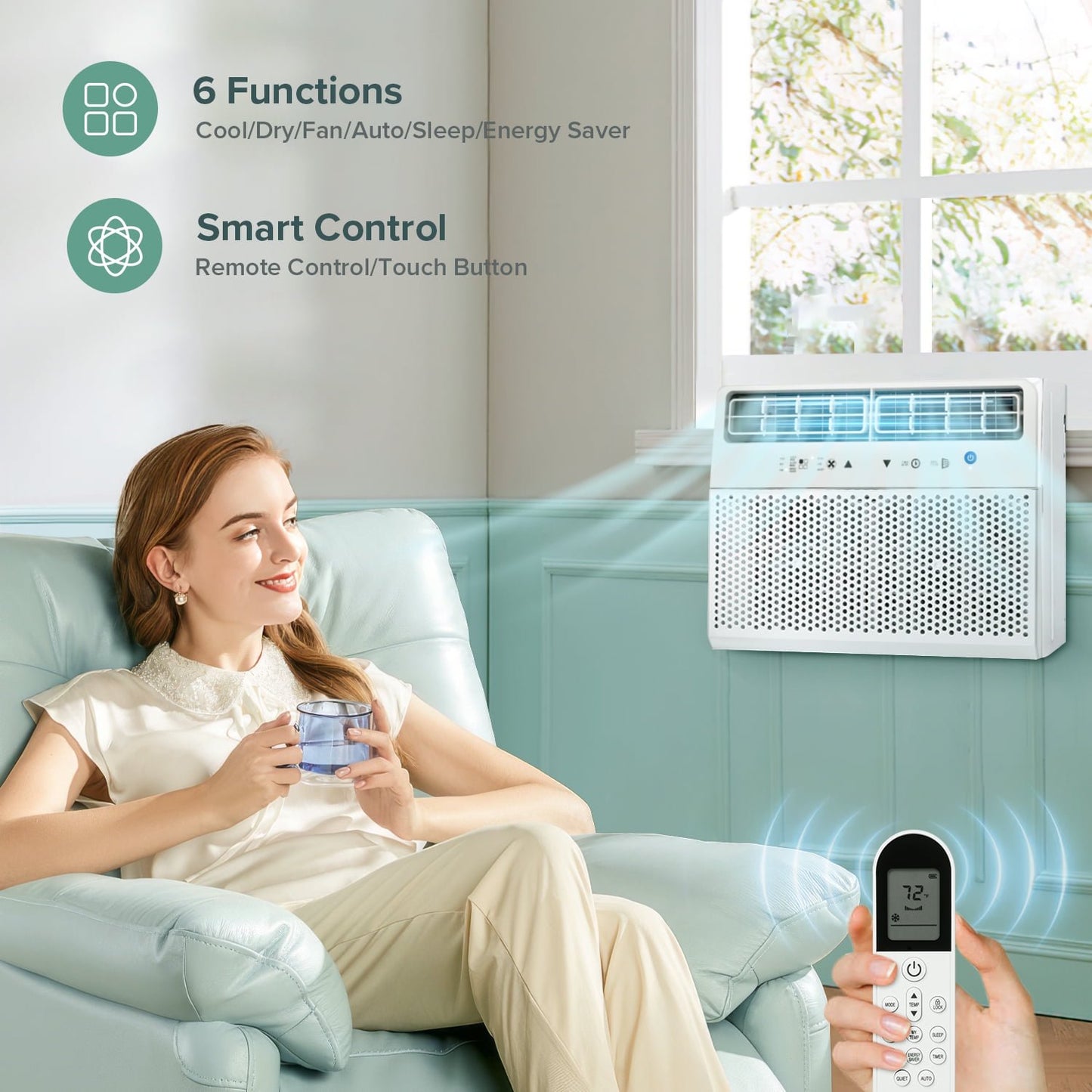 Havato Window Air Conditioners 8,100 BTU (12,000 BTU ASHARE), 6-In-1 Window AC Units, Remote Control, Window Room Air Conditioner up to 550 sq ft, White