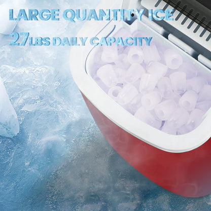 Havato Portable Countertop Ice Maker, One-Button Operation, 26Lbs/24H Efficient Ice Making with Handle/Ice Scoop/Ice Basket, Kitchen/Office/Bar and Party, Red