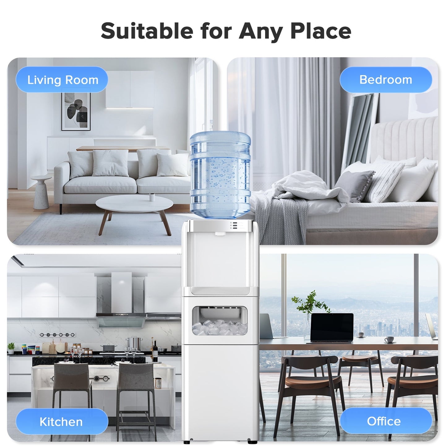 Havato 3 in 1 Water Dispenser with Ice Maker 33lbs 9 ice cubes in 6 minutes Top Loading for 5 Gallon, Child Lock