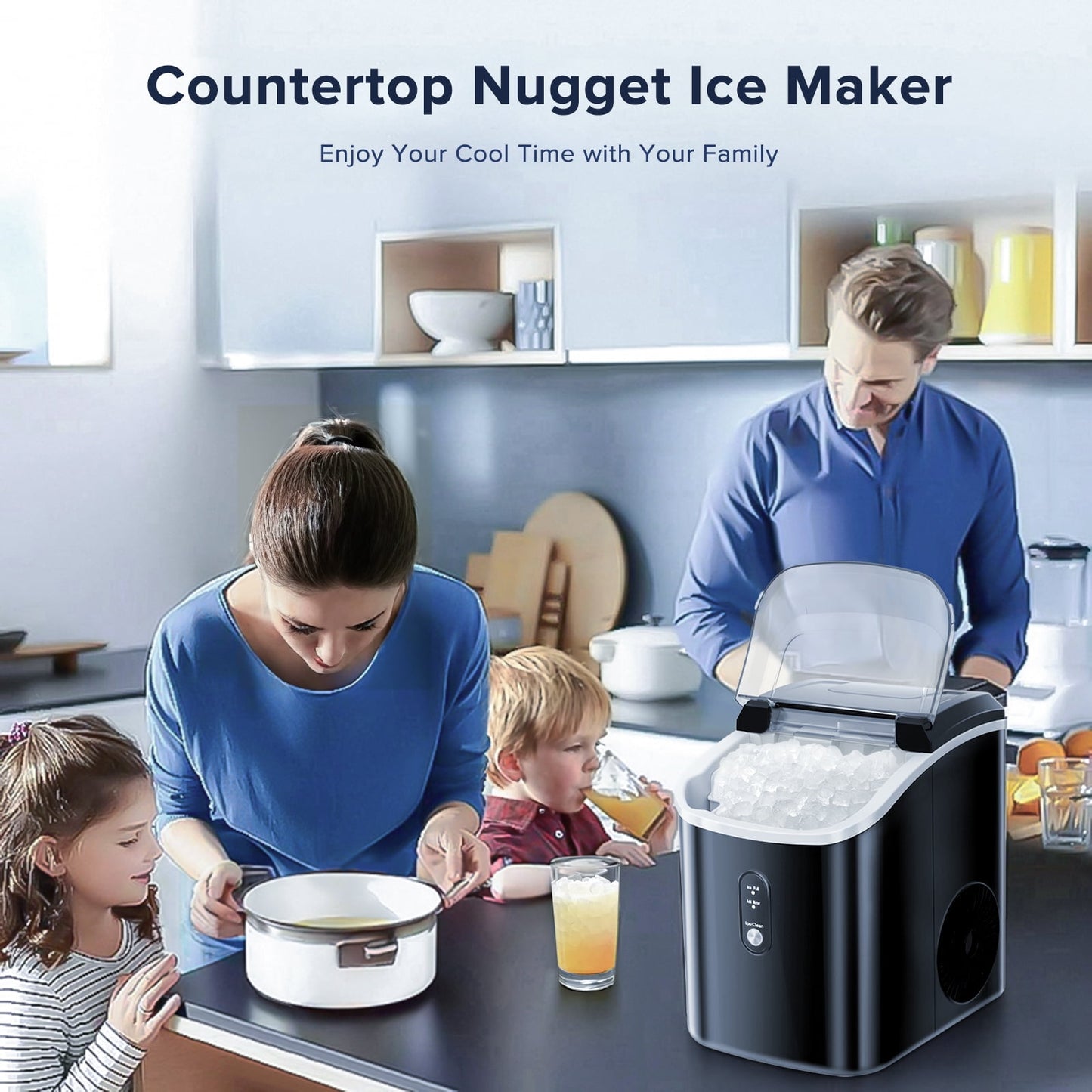 LHRIVER Nugget Ice Maker Countertop, 35lbs/24H, Self-Cleaning, Pebble Portable Ice Machine with Handle (Black)