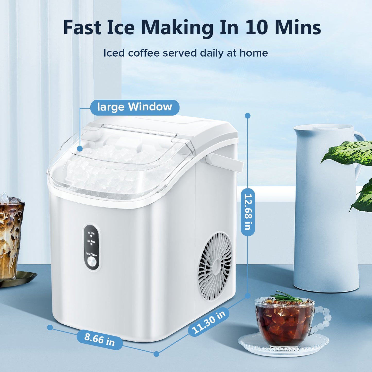 Havato Nugget Ice Machine, Extruded Ice & Chewed Ice, 33 Lbs /24H, Self-Cleaning, Party/Kitchen/Office, White