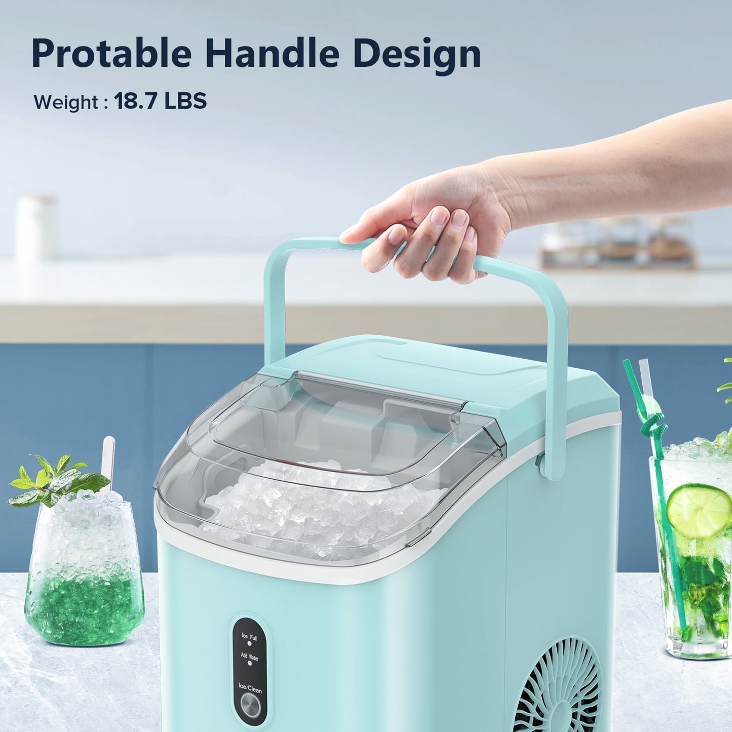 Havato Nugget Ice Machine, Extruded Ice & Chewed Ice, 33 Lbs /24H, Self-Cleaning, Party/Kitchen/Office, Green