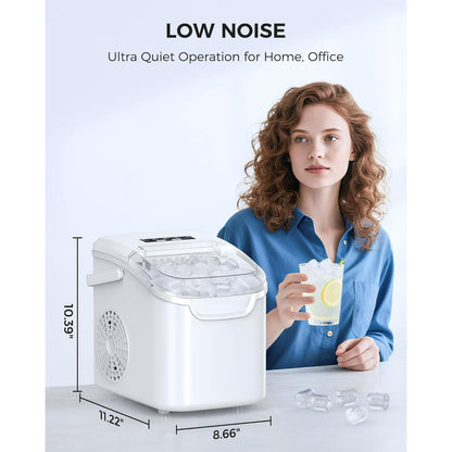 Havato Ice Makers Countertop with Handle, 26.5 Lbs / 24 H, 8 Cubes in 6 Mins, Portable Machine with Self-Cleaning, Perfect for Home Kitchen (White)